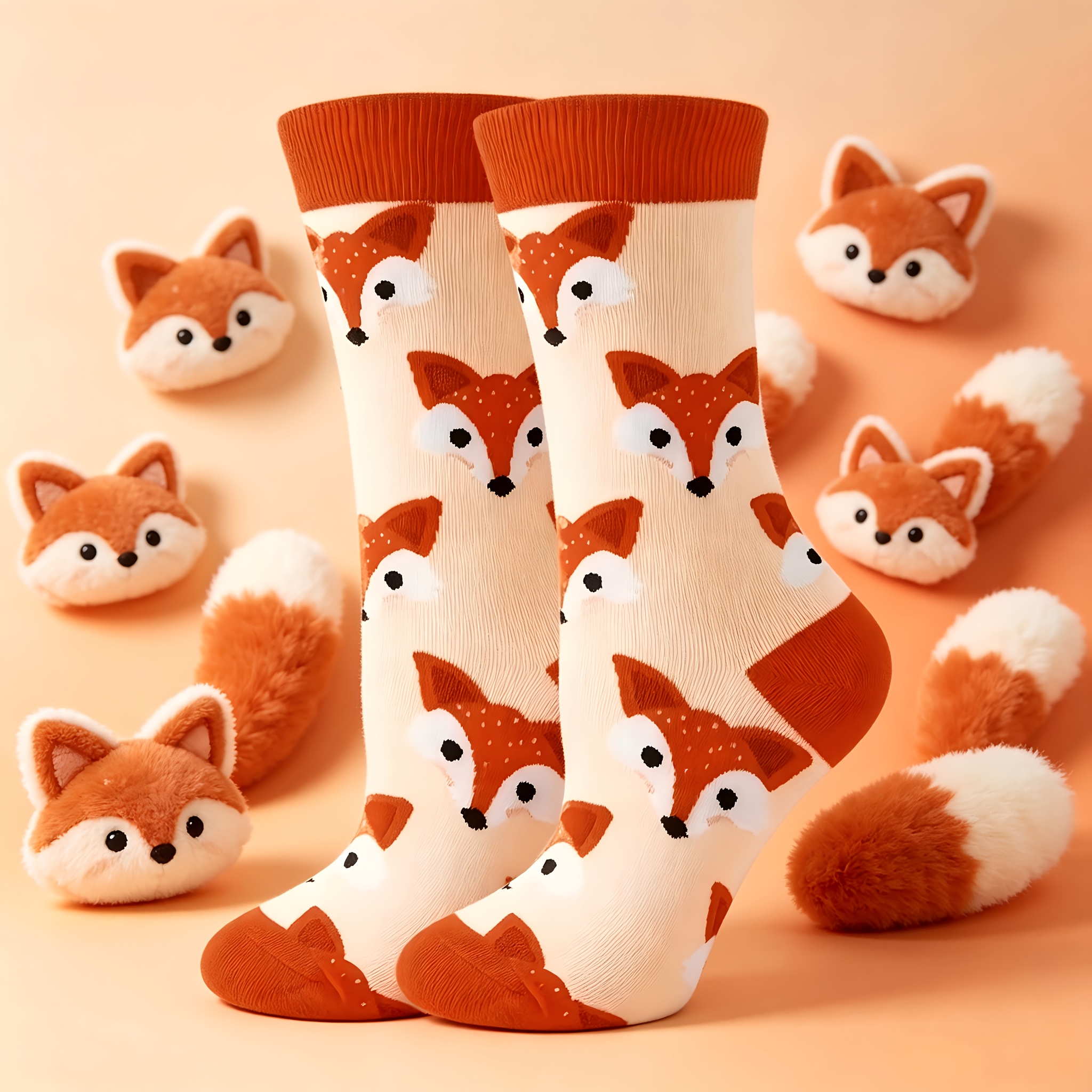 TEMU 1 Pair/set Cute Fox Pattern Women's Socks, Comfortable And Breathable, Mid-calf Socks