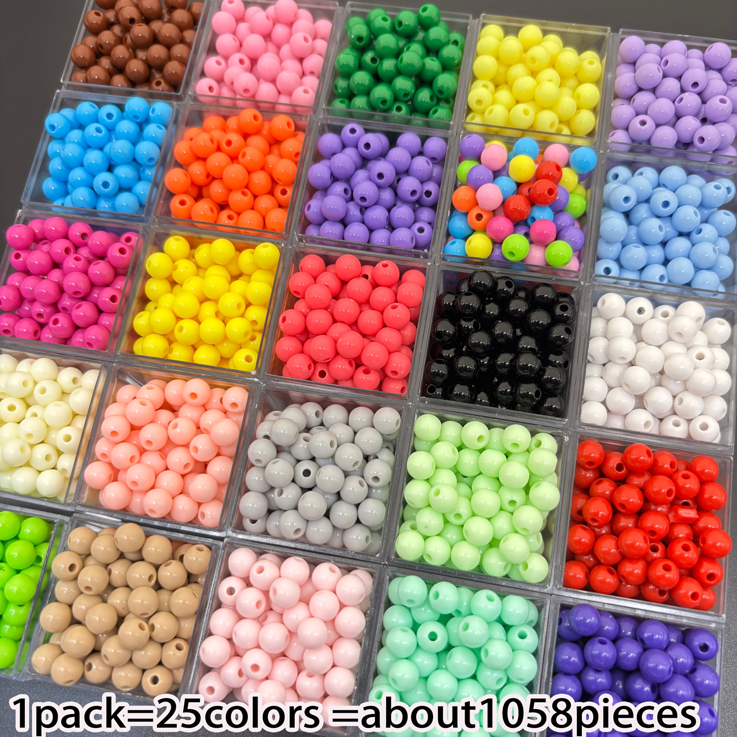 TEMU 1058pcs In 25 Colors Combination Set - 6mm Christmas Round Acrylic Bead Set, Bohemian Style, Suitable For Diy Bracelets, Bracelets, Necklaces,