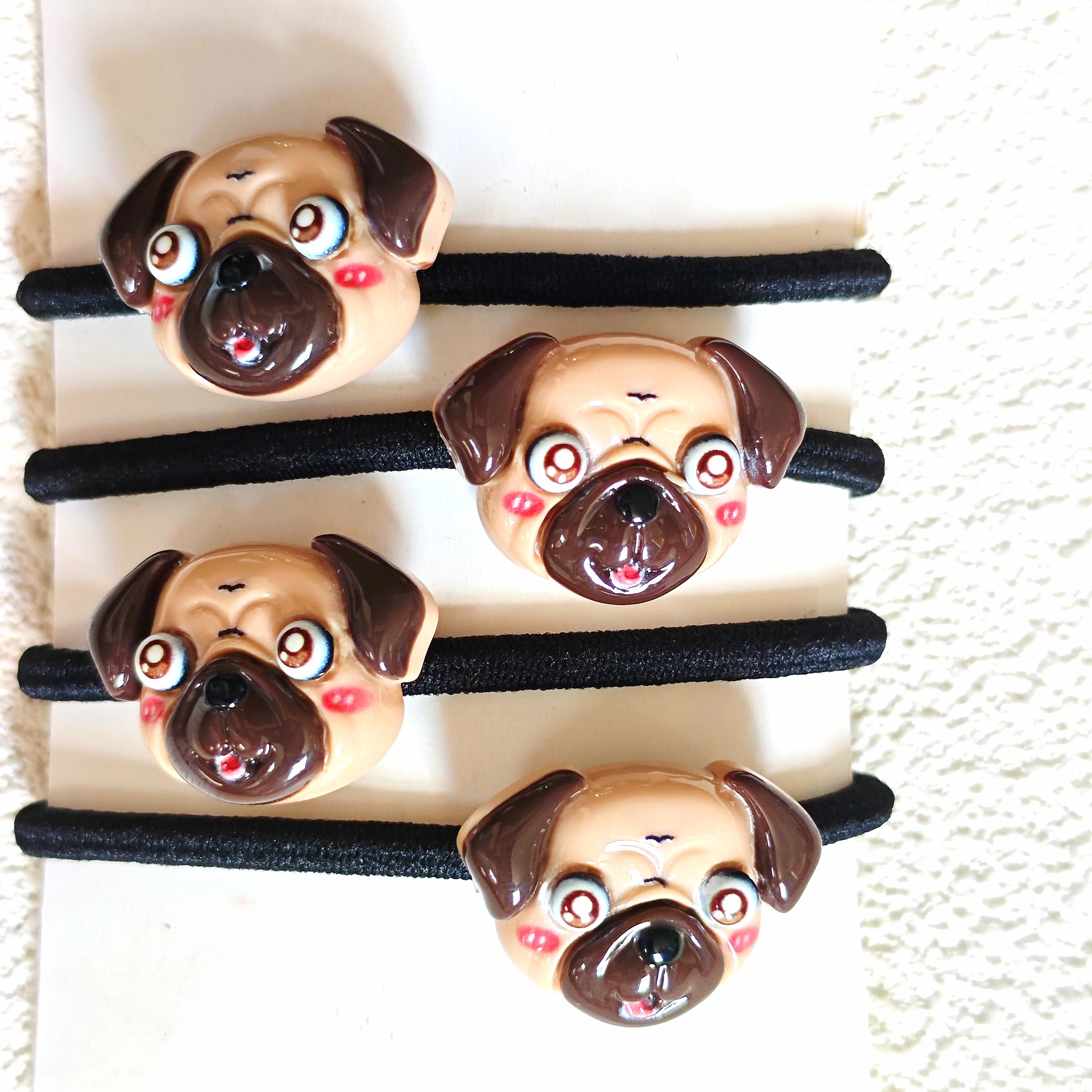 

4 Pcs Pug Hair Ties: Cute Cartoon Animal Design, High Elasticity, Suitable For 14+ Years, Perfect For Parties And Gifts