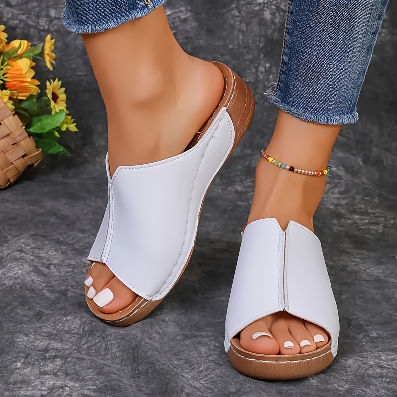 Sandalias de color sólido elegantes para mujer, zapatos de plataforma con suela blanda, zapatos de cuña cómodos para la playa en el Día del Rey detalles 3