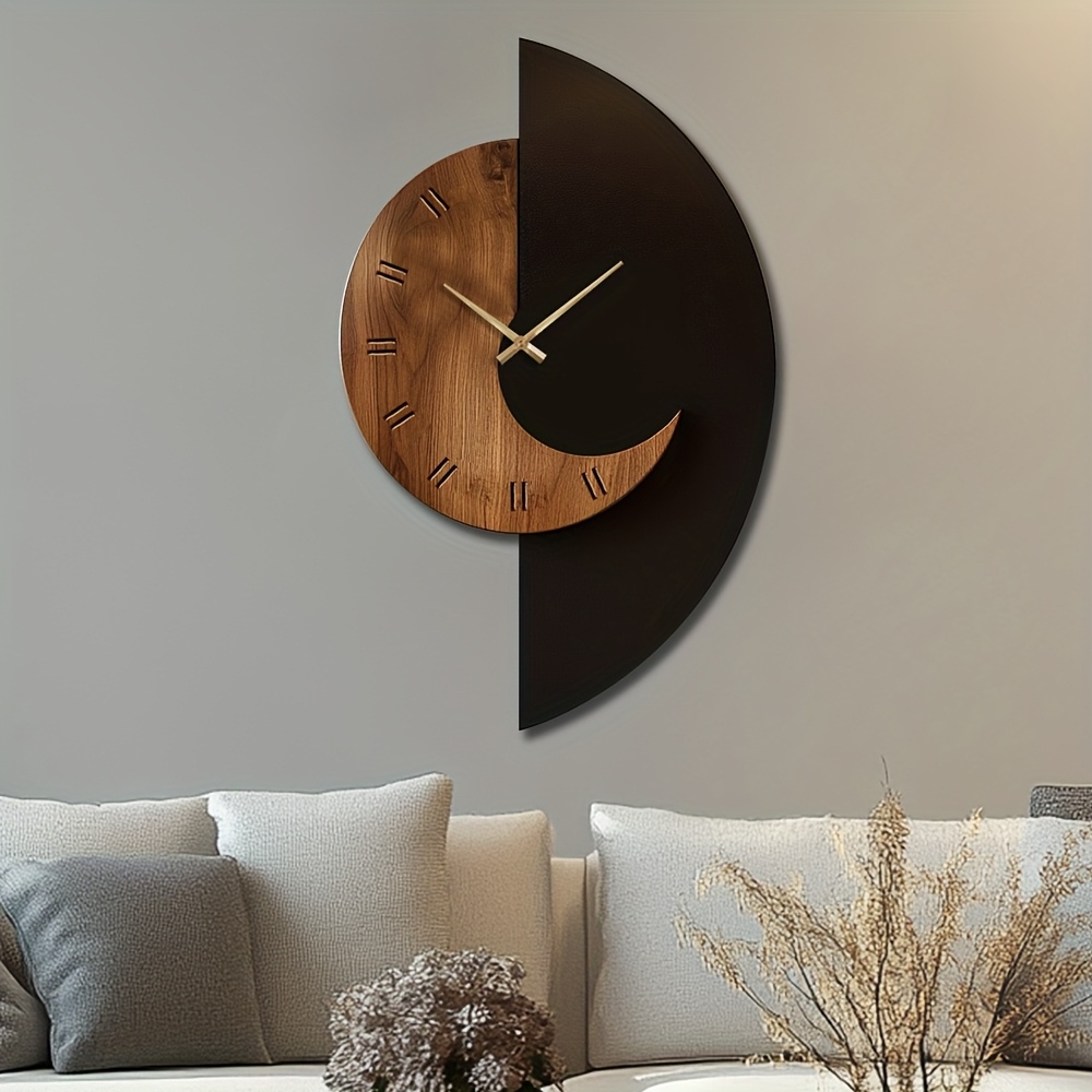 Artistic Silent Wall Clock Made of Decorative Wood in an Irregular Shape, Battery-Operated. Available in Sizes 14, 16, And 45.72 cm, This Vintage Wooden Clock Is Perfect for Home Decor in The Kitchen, Living Room, Bedroom, Or Office