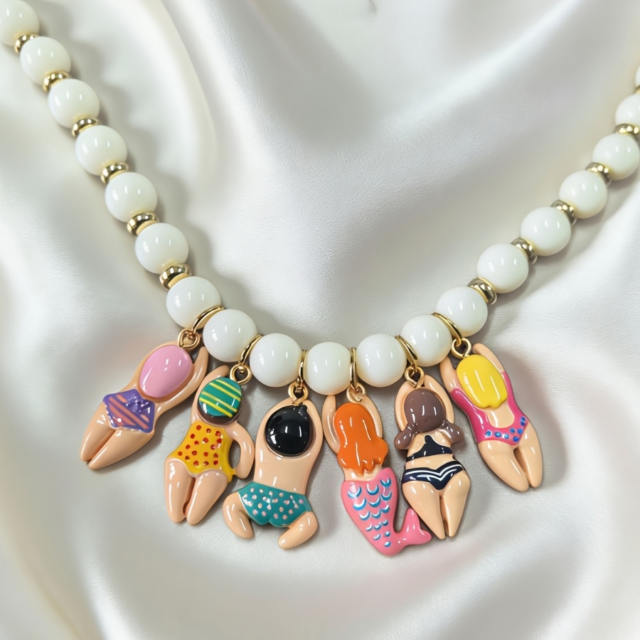 TEMU 1pc Style Element Necklace, Swimmer/mermaid/beaded Colorful Bohemian Beach Handmade Necklace, Essential For And Casual Beach Wear
