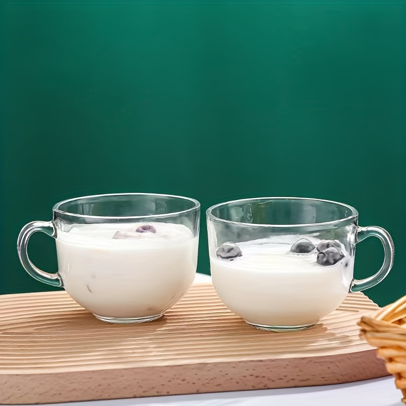 E-shop 2er-Set Frühstückstassen aus Glas mit großem Fassungsvermögen, transparente Milch- und Kaffeebecher, Wasserbecher mit Griff, verdickte