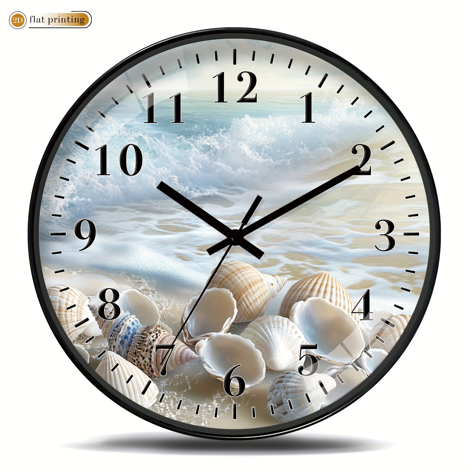 TEMU 1pc 8inch Plastic Silent Wall Clock- 2d Printed Circular Clock, Modern Simple Luxury Styleseashells On , Suitable For Office, Living Room