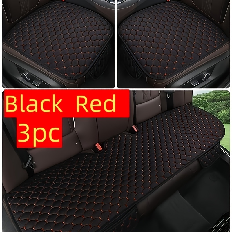 TEMU 3pcs Car Seat Cushion Linen Texture Fan-shaped Quilting Design Breathable And Comfortable 2 Seat Cushions Rear Row 1 Long Cushion Universal Seat