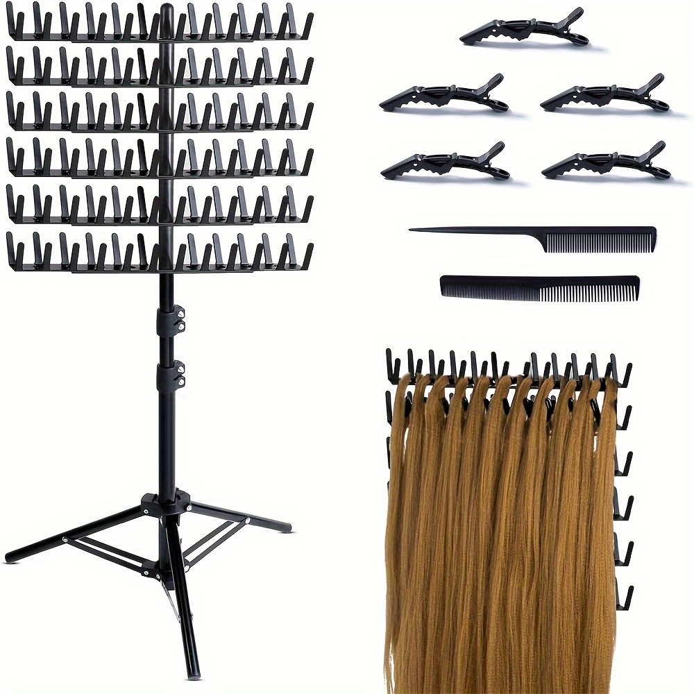 

Braiding Hair Rack Standing Hair Extension Holder Hanger, Hair Divider Rack For Braiding Hair Separator Stand Display Stand (black)