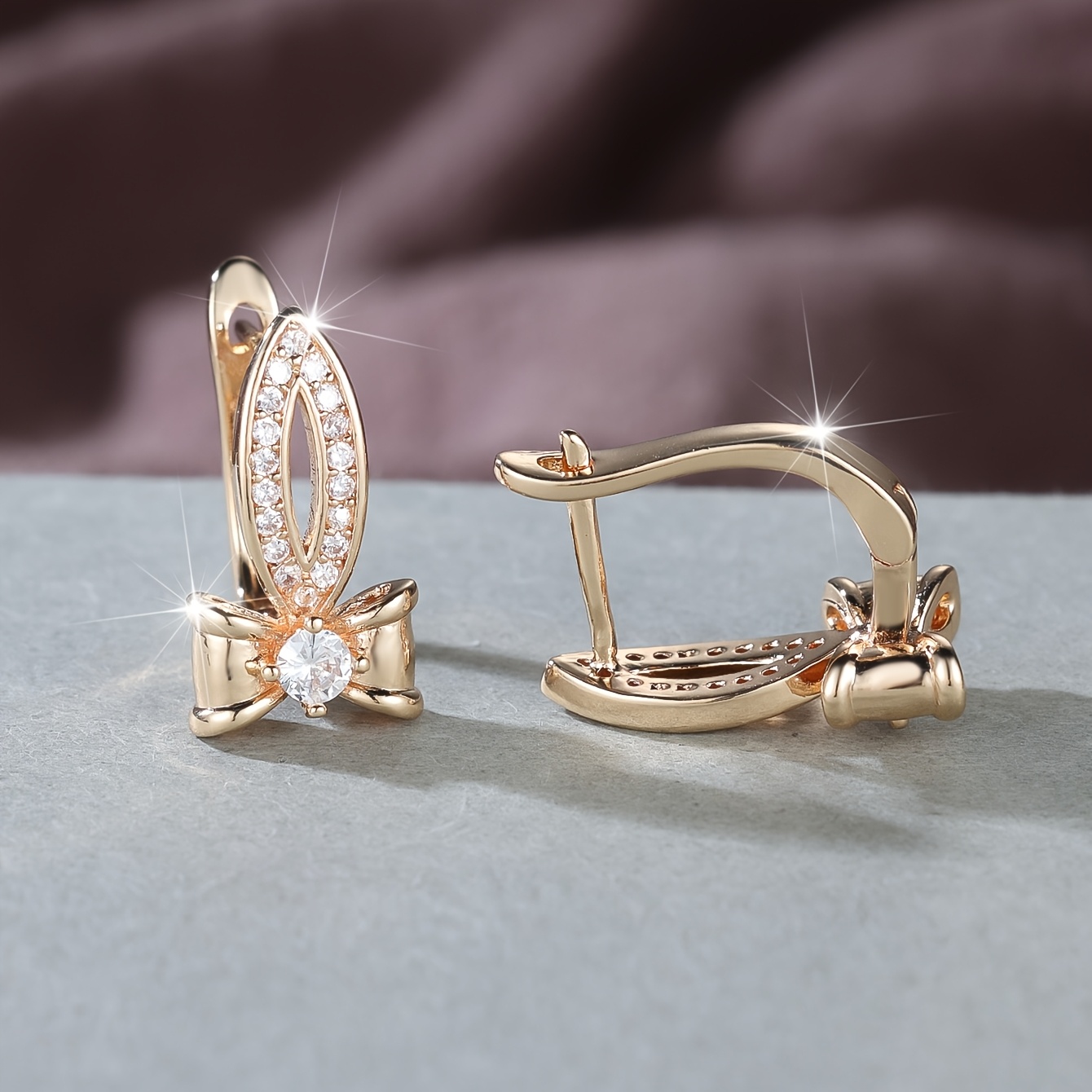 Exquisite Hollow-out Bow Setting Earrings with Cubic Zirconia, Gift for Her