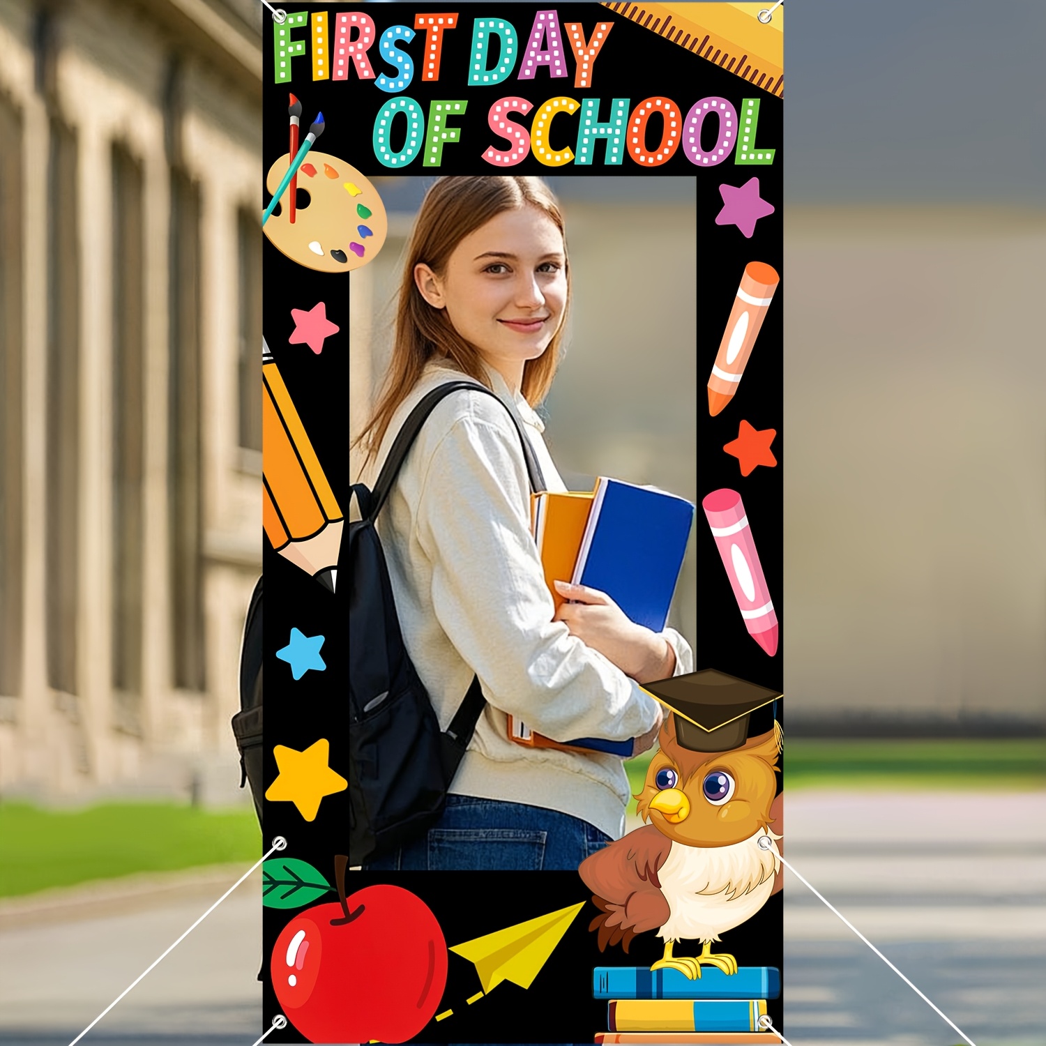 TEMU First Day Of School Photo Booth Backdrop - Classroom Decoration Banner With School Supplies, First-day Decorations, Teacher Appreciation,