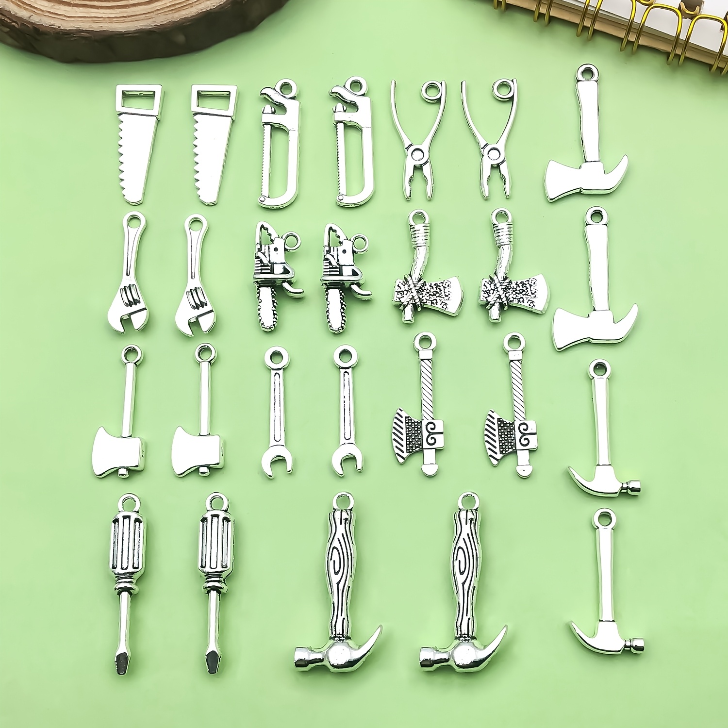 

26pcs Antique Silvery Zinc Alloy Tool Charms Set, Mixed Bulk Pendants For Making, Crafting Bracelets, Necklaces, Earrings, Keychains - Simulation Design