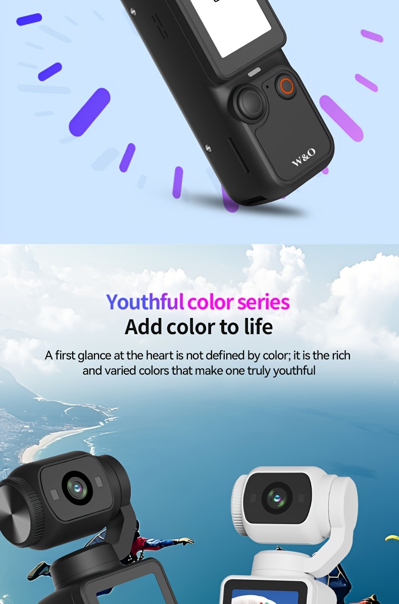 w&o 4k camera con da 1.9 e rotazione a ° - registrazione video 4k, scheda da 32gb, ricarica usb-c, stabilizzazione digitale, auto focus, compatibile per ciclismo, , vlogging - camcorder portatile per s, youtuber Dettagli dell'articolo 10
