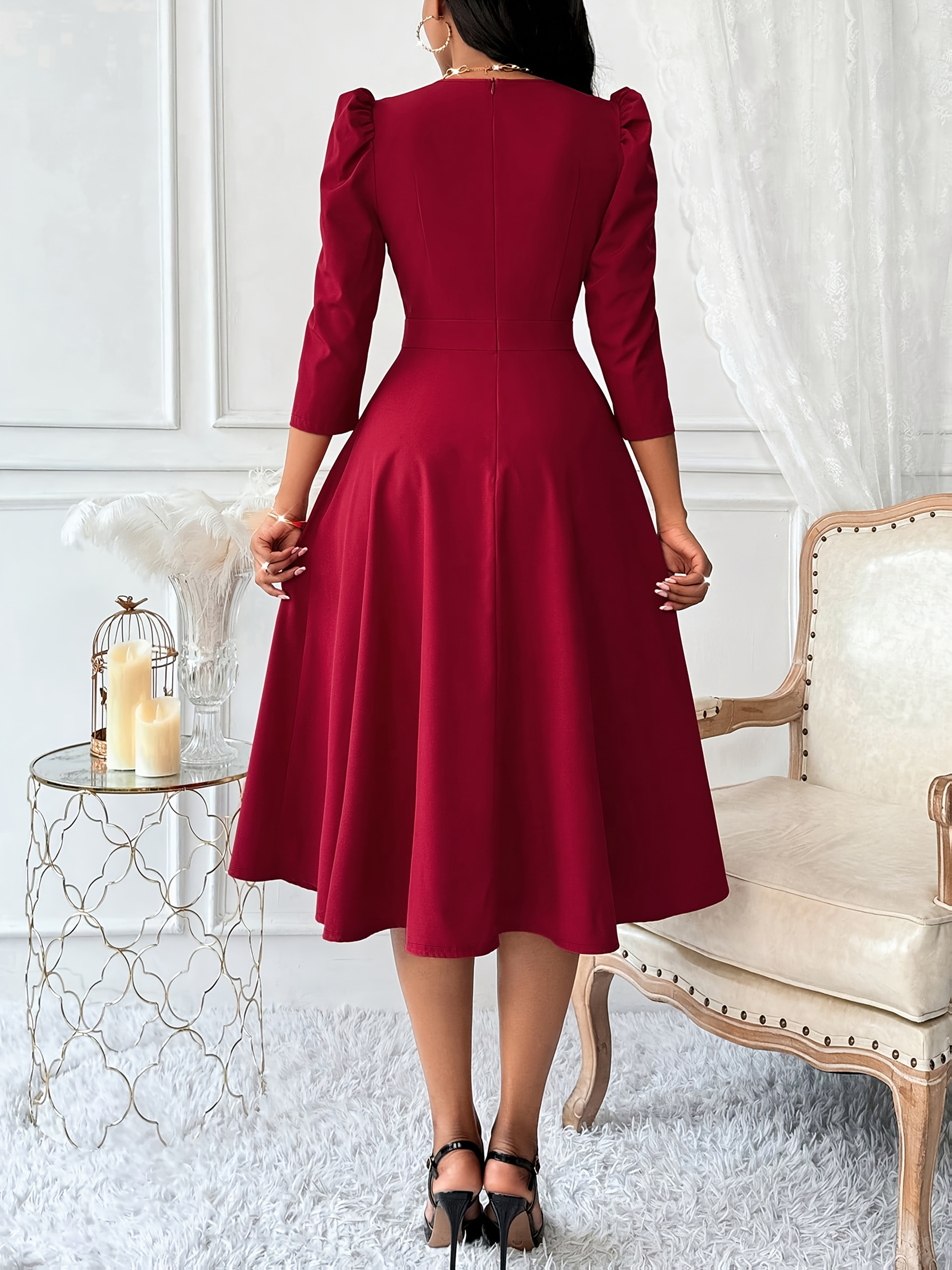 dress with bow tie neck