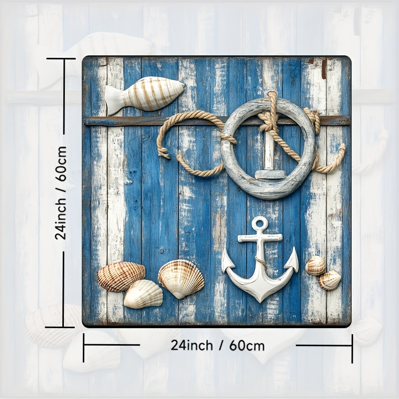 TEMU 1pc, Placemat, Protector Mat For Washing Machine Top Against Dust, Nautical Blue And White Wooden Shell Design For Washing Machine Dust Cover,