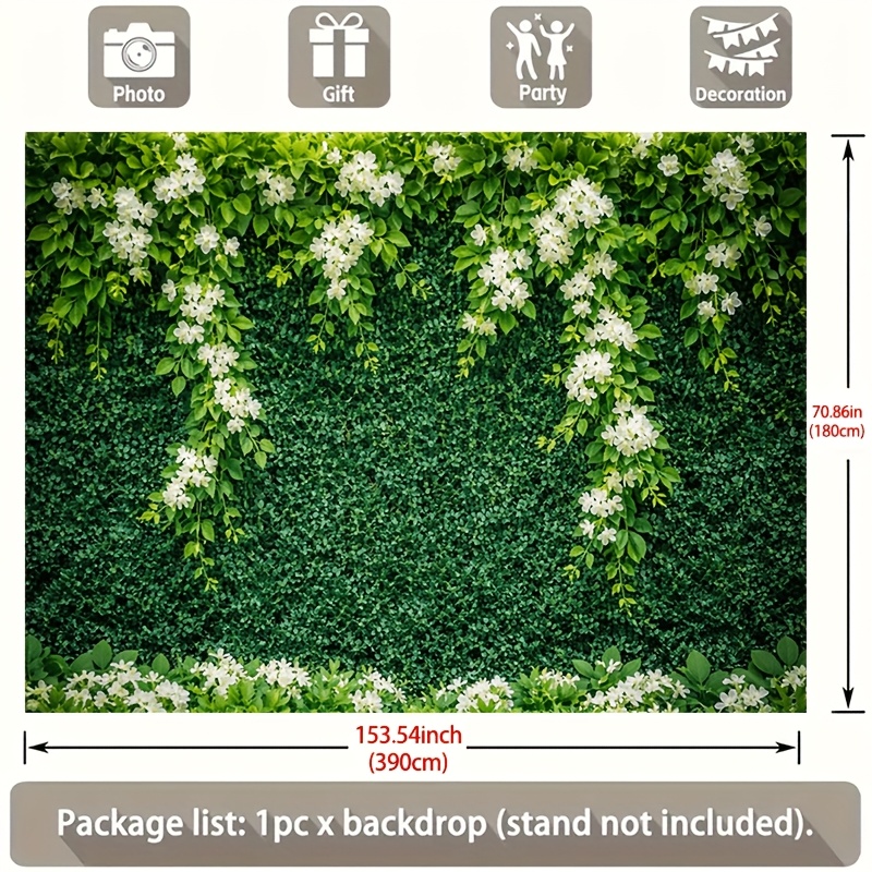 White Flower Draping Green Plant Wall Backdrop