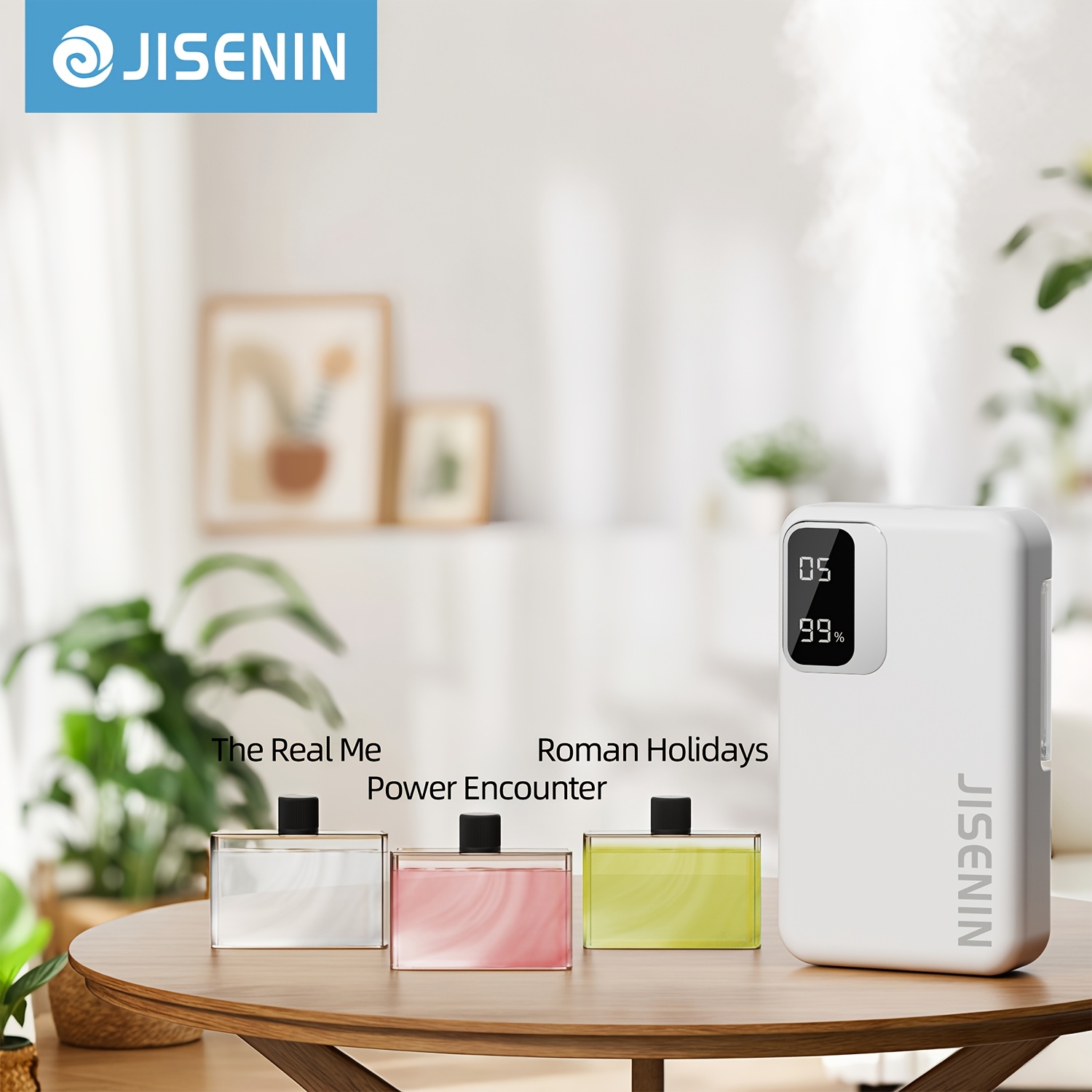 Jisenin Rechargeable Smart Diffuser Set (includes 3 Boxes Of Refills), Waterless Wall-mounted Diffuser With Led Screen, Quiet Air Freshener For Home, Bathroom, Office, And Hotel Decoration