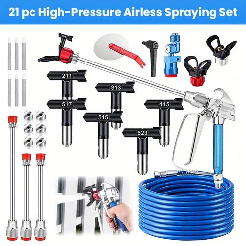 21pcs airless kit 3600psi airless spray gun with 50ft high pressure hose reversible extension rod filters guide tool nozzle seat for car maintenance spraying home decoration spraying and artistic spraying