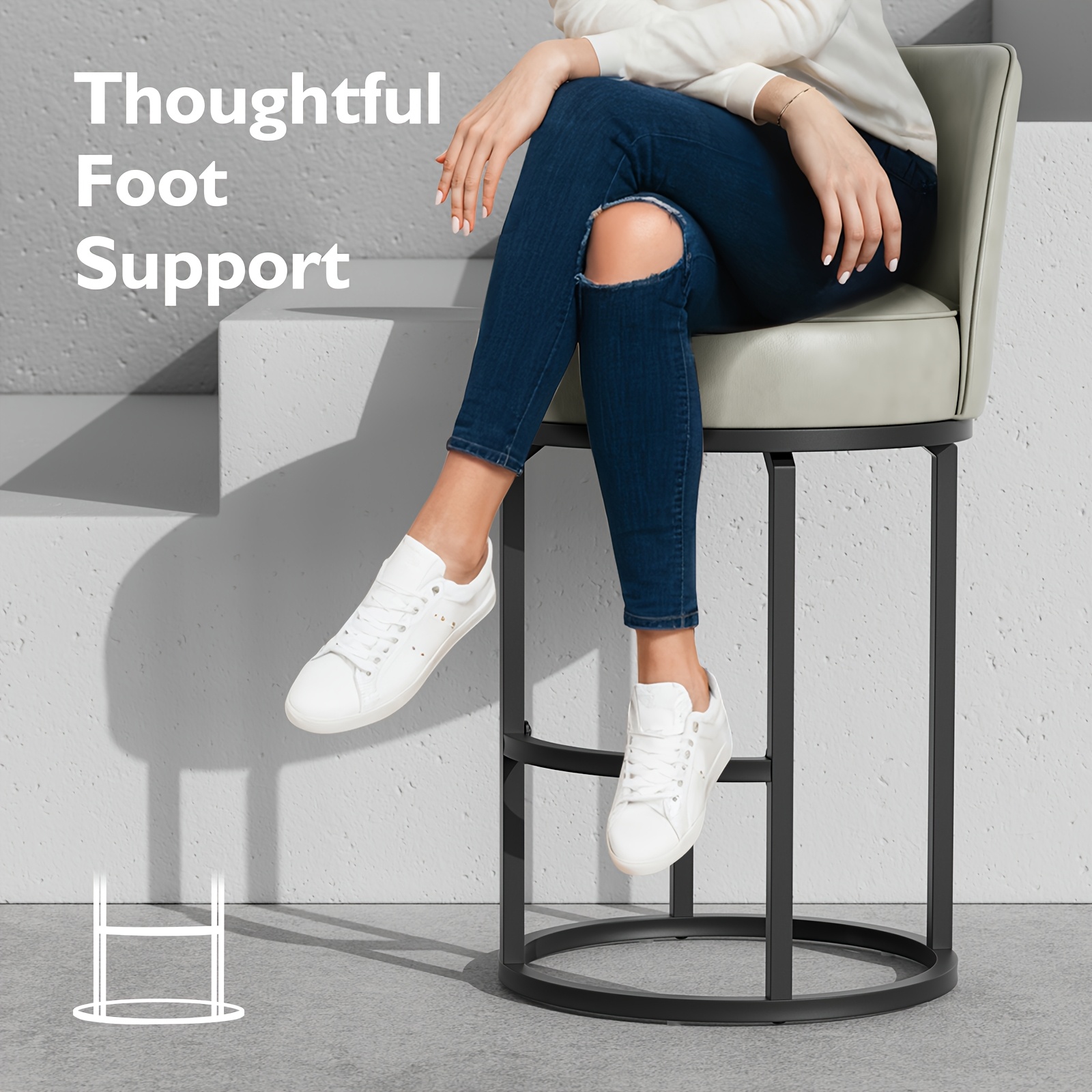Office Products Office Furniture Guest & Reception Chairs, Counter Height Bar Stool, Swivel Barstools Set of 4, Upholstered Barstools with Backs, Metal Base, 26