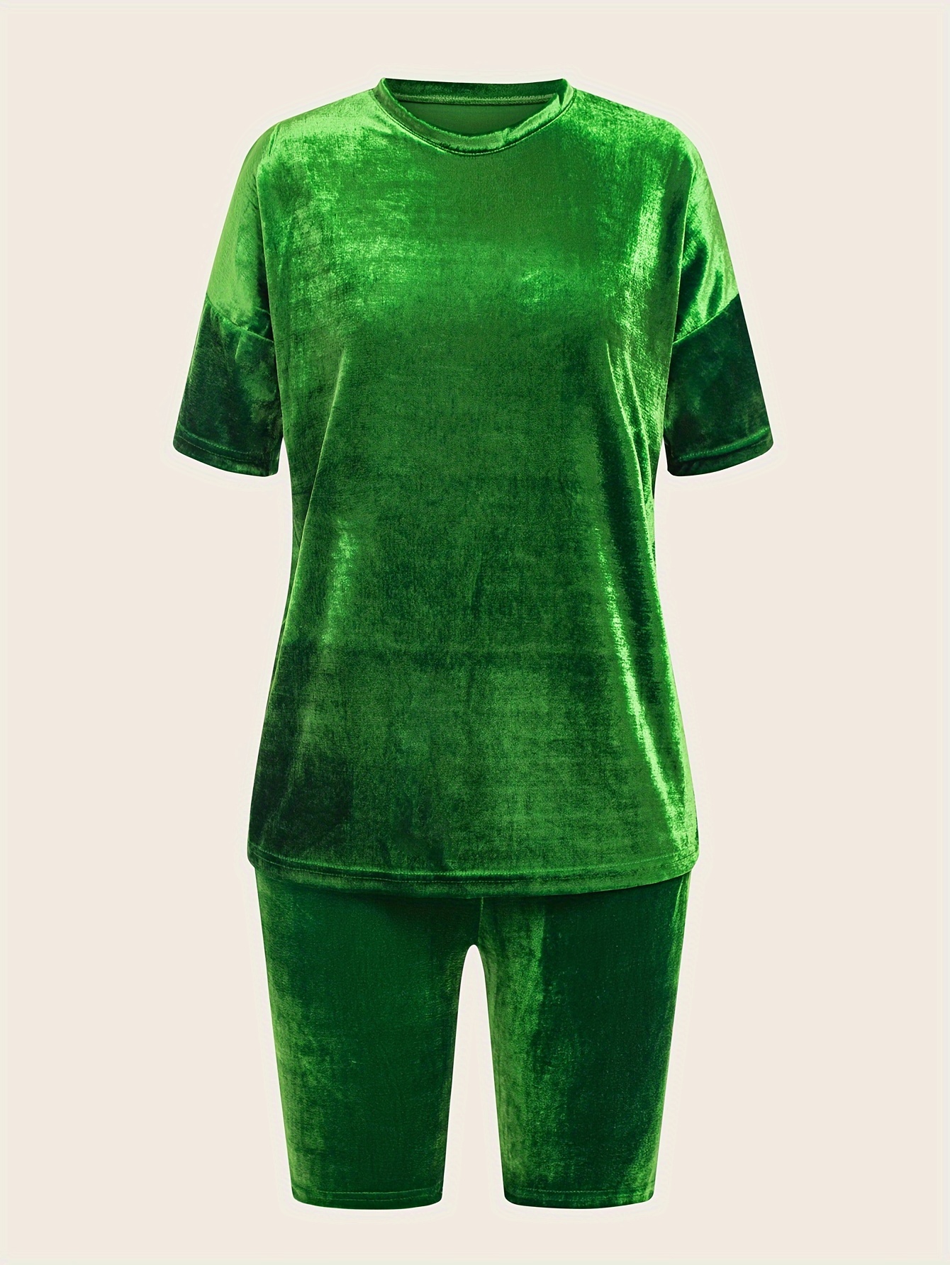 womens green velvet two piece outfit soft stretchy short - Temu Cyprus