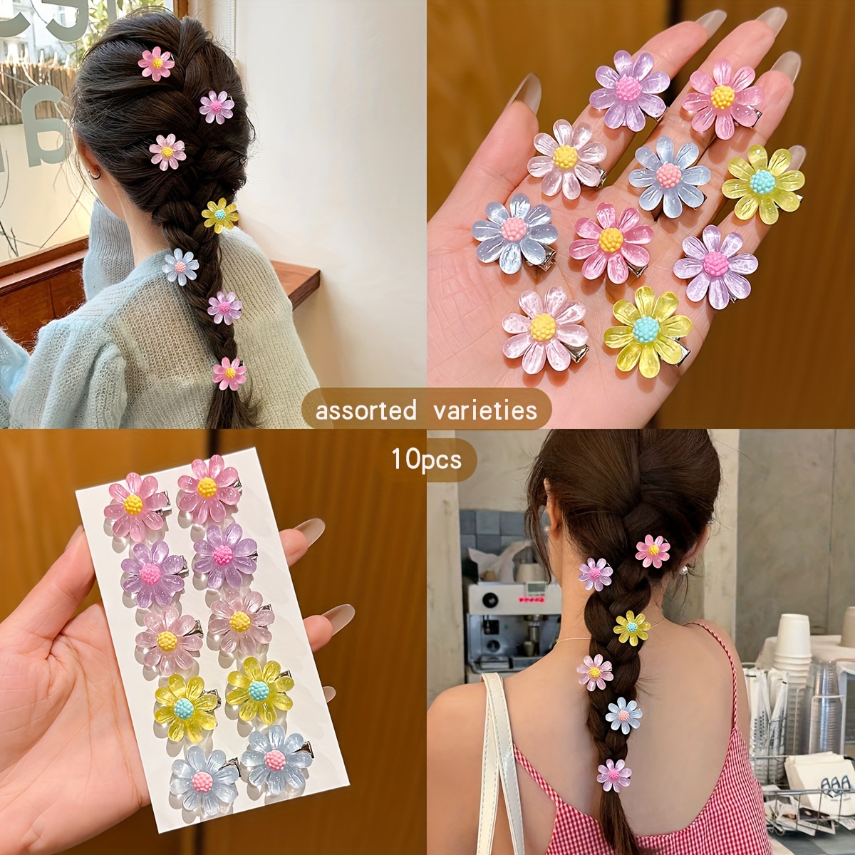 10pcs Set Of Assorted Sweet-style Small Floral Hair Clips, Suitable For Everyday Use As Hair Accessories
