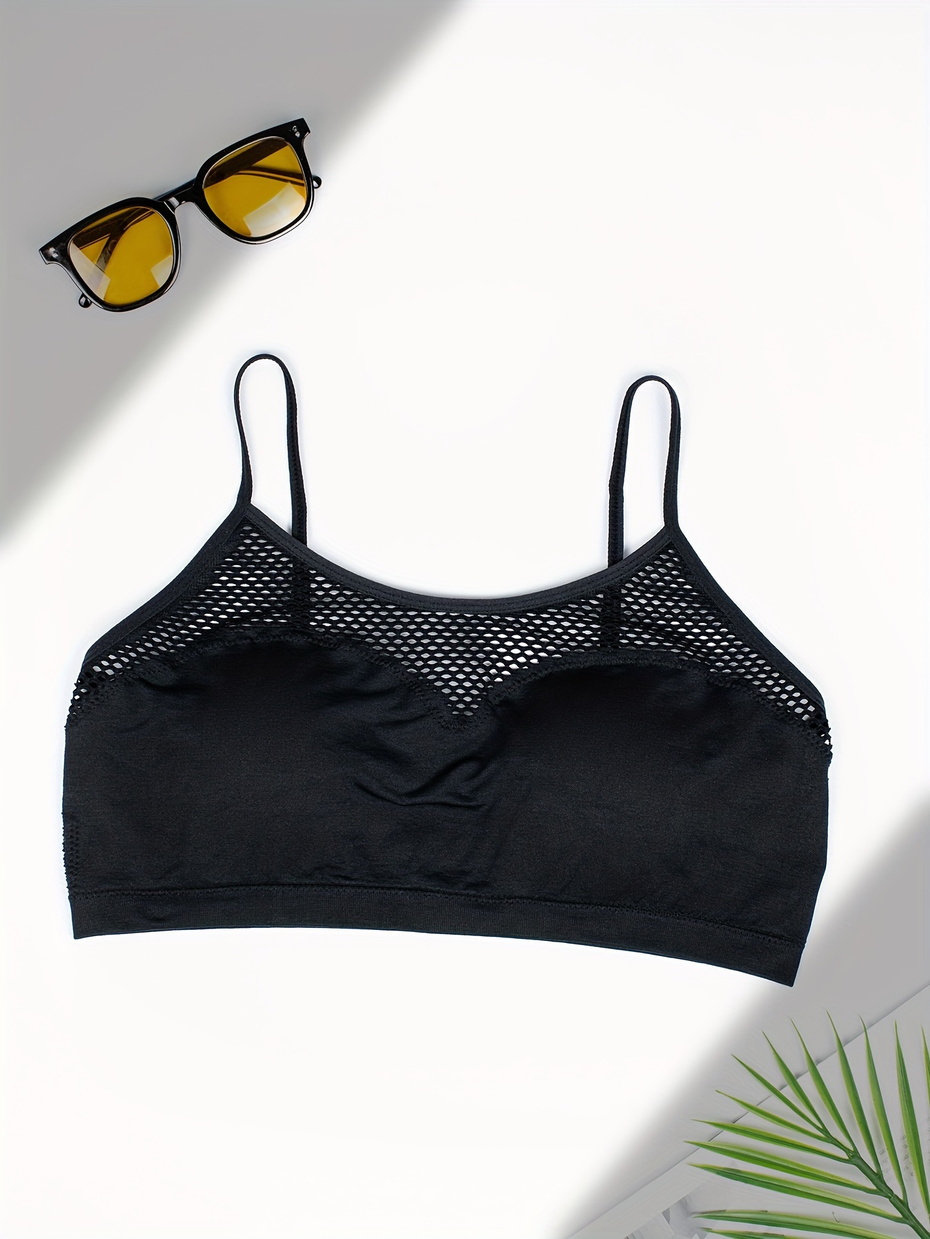 1pc Women's Sporty Plunge Bra with Removable Pads - Hollow Stretch Mesh, No Underwire, Medium Support, Machine Washable Solid Color Tank Top for Gym & Casual Wear, Everyday Comfort Lingerie, Elegant Lingerie Style, No Underwire Bra, Activewear Essentials, Seamless Design, Soft Material, Fitness Enthusiasts