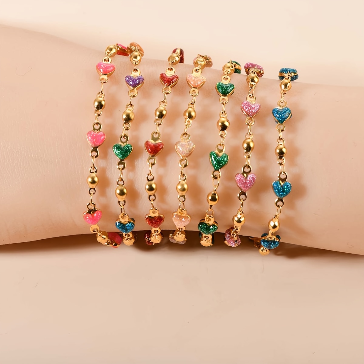 

1pc Fashionable Stainless Steel Dual-sided Heart Charm Bracelet, Elegant Bohemian Style For , Accessories|bohemian Style Bracelet|goldtoned , Heart Charms For Bracelets