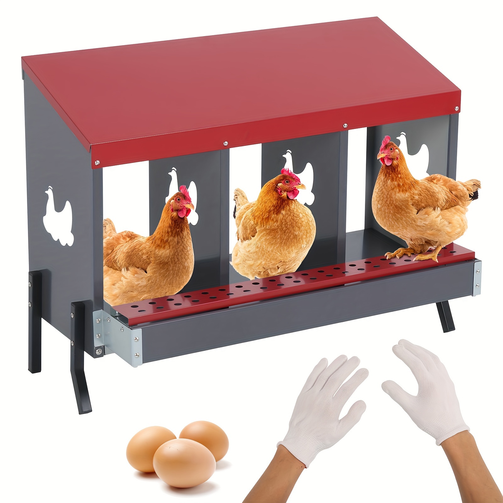 

Chicken Nesting Box For Laying Eggs, Roll Out Metal Laying Box For Hens Ducks Eggs Wall Mount Nest For Coop W/perch & Legs