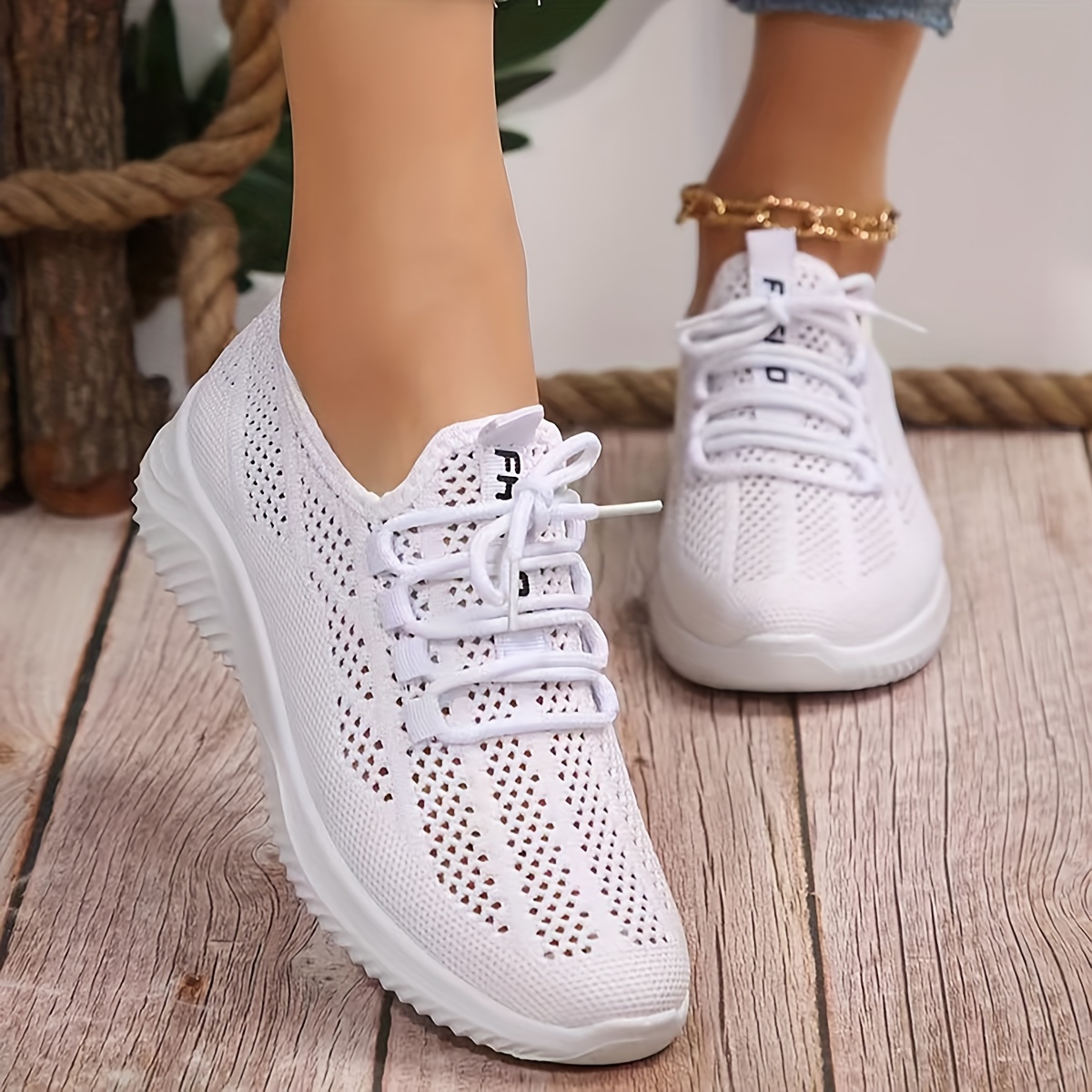 

Women's Breathable Mesh Sneakers, Casual Lace Up Walking Shoes, White Casual Athletic Shoes
