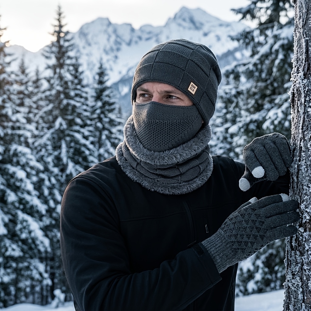 Winter Plush Lined Ear-Covering Hat Set Unisex