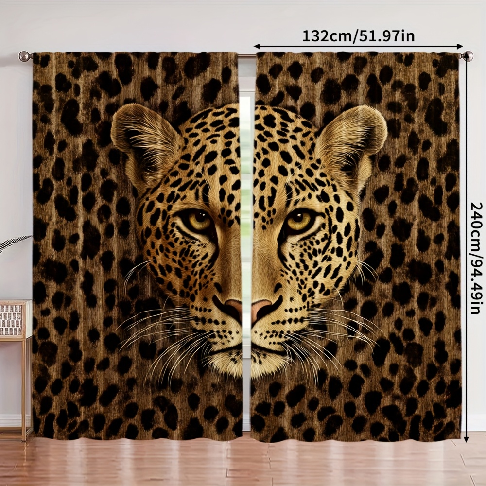 TEMU 2D Plat - 2D Plat - 2 pièces, Rideaux Créatifs Imprimés 2D en Polyester à Imprimé Léopard ( Tringle, Mouvement, Pile) Décorations et