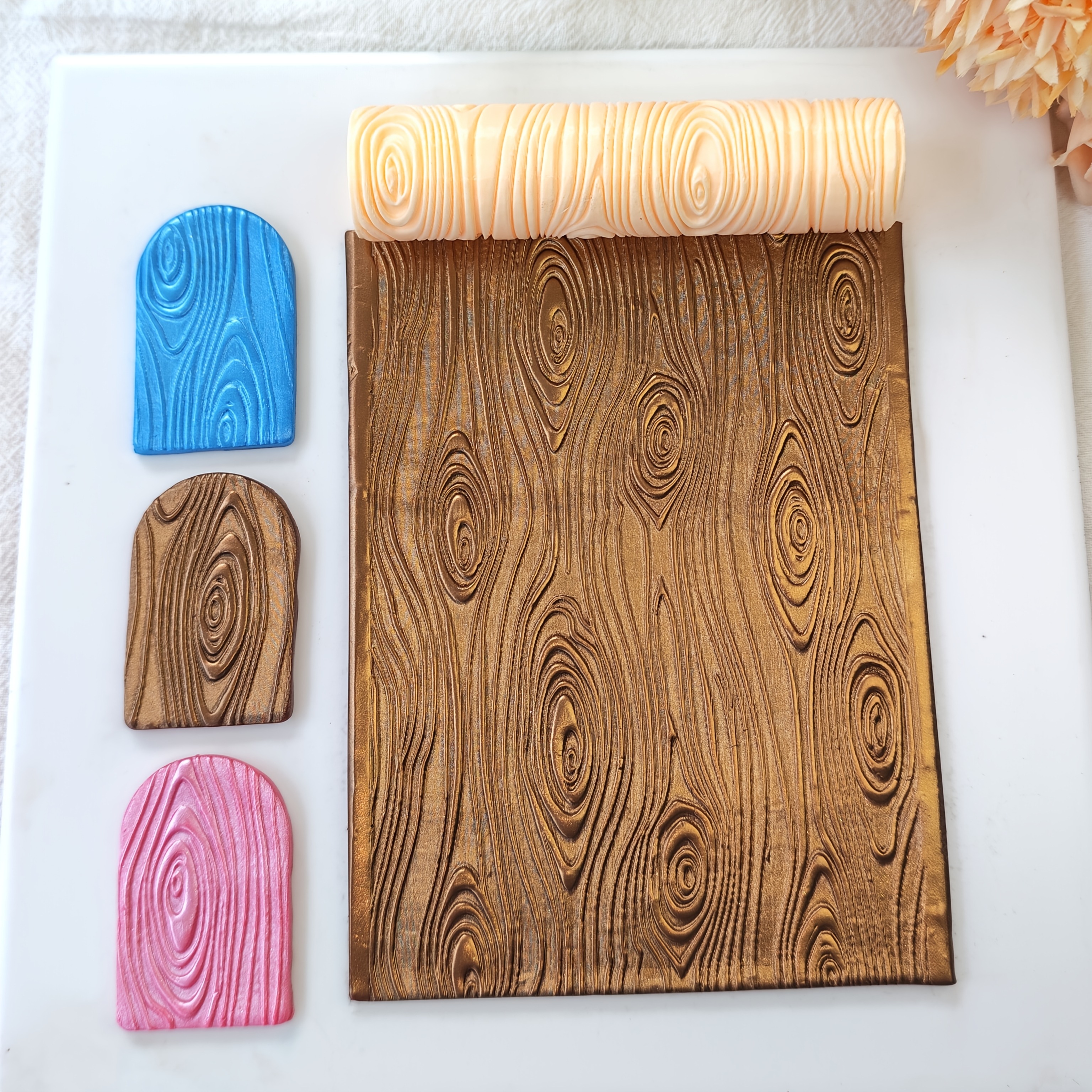 TEMU 1pc Wood Grain Texture Polymer Clay Embossing Roller, Plastic Rolling Pin, Pottery Craft Supplies For Handmade Earrings, Pendants, Charms & Air