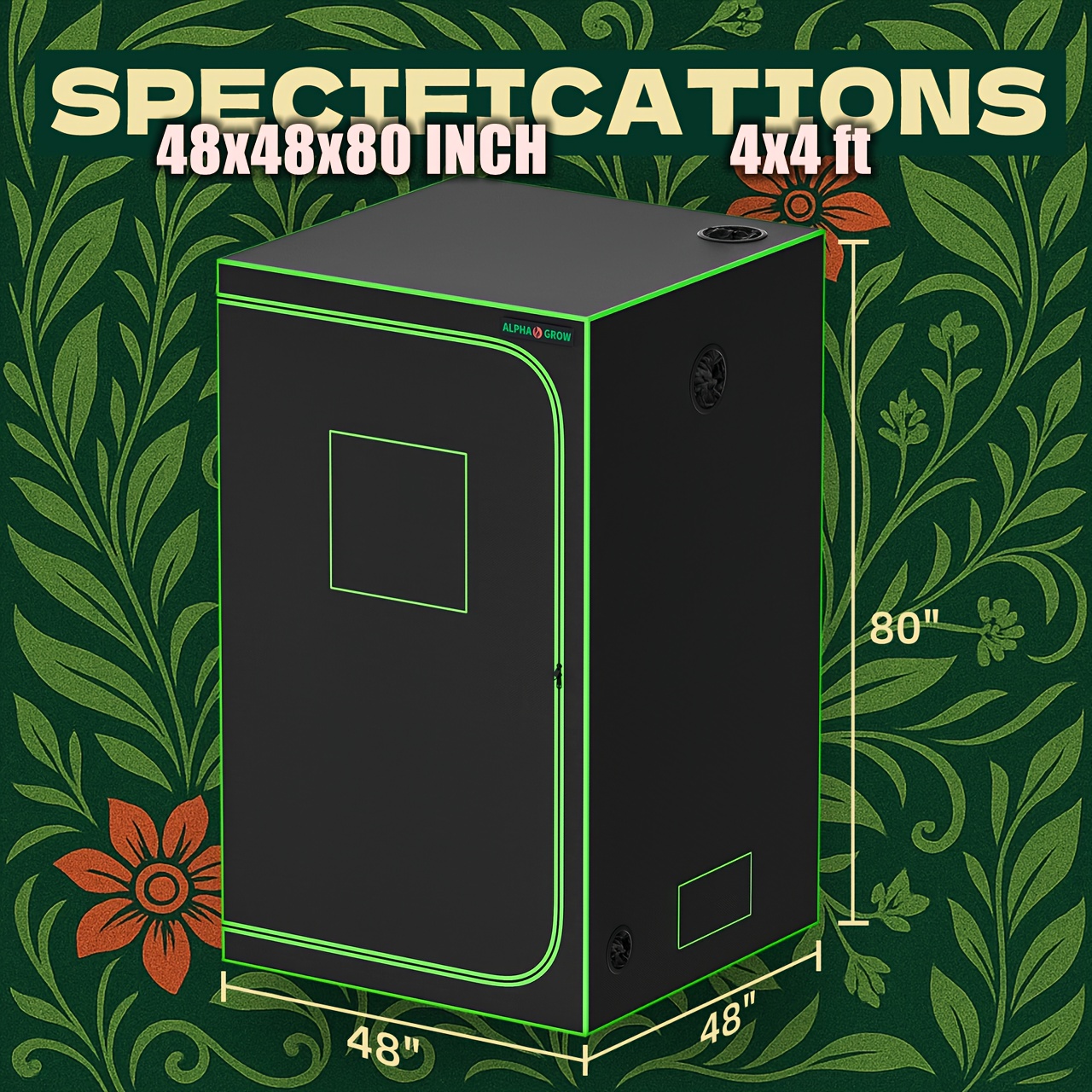 TEMU Indoor Grow Tent 2x2/3x3/4x2/4x4, 1680d Oxford Fabric With Heavy-duty Zipper Door, Hydroponic Tent With Floor Tray, Reflective Mylar Lining,