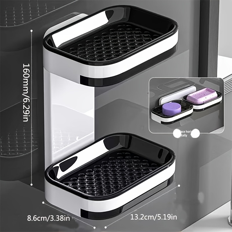 Double-layer Wall-mounted Soap Dish With Drain Function - Innovative Upgrade, No-drill Installation, Plastic Square Design For Bathroom & Shower Storage