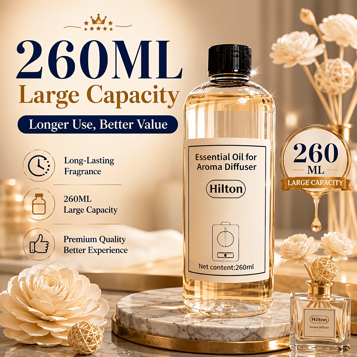 TEMU Recharge d'huile essentielle d'inspiration hôtelière de 260 ml, idéale pour les diffuseurs, huile de parfum naturelle française, parfum et peut