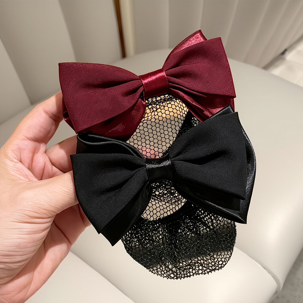 TEMU 2pcs Women' Layer Bow Work Hair Clip, Women's Hair Additions Hair Clip Hair Card Black Hair Net Solid Color , Suitable For Daily Wear, Holiday