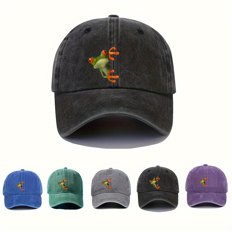 

Frog Printed Baseball Cap Vintage Washed Dad Hat Stylish Adjustable Sunshade Sports Hats For Women Men