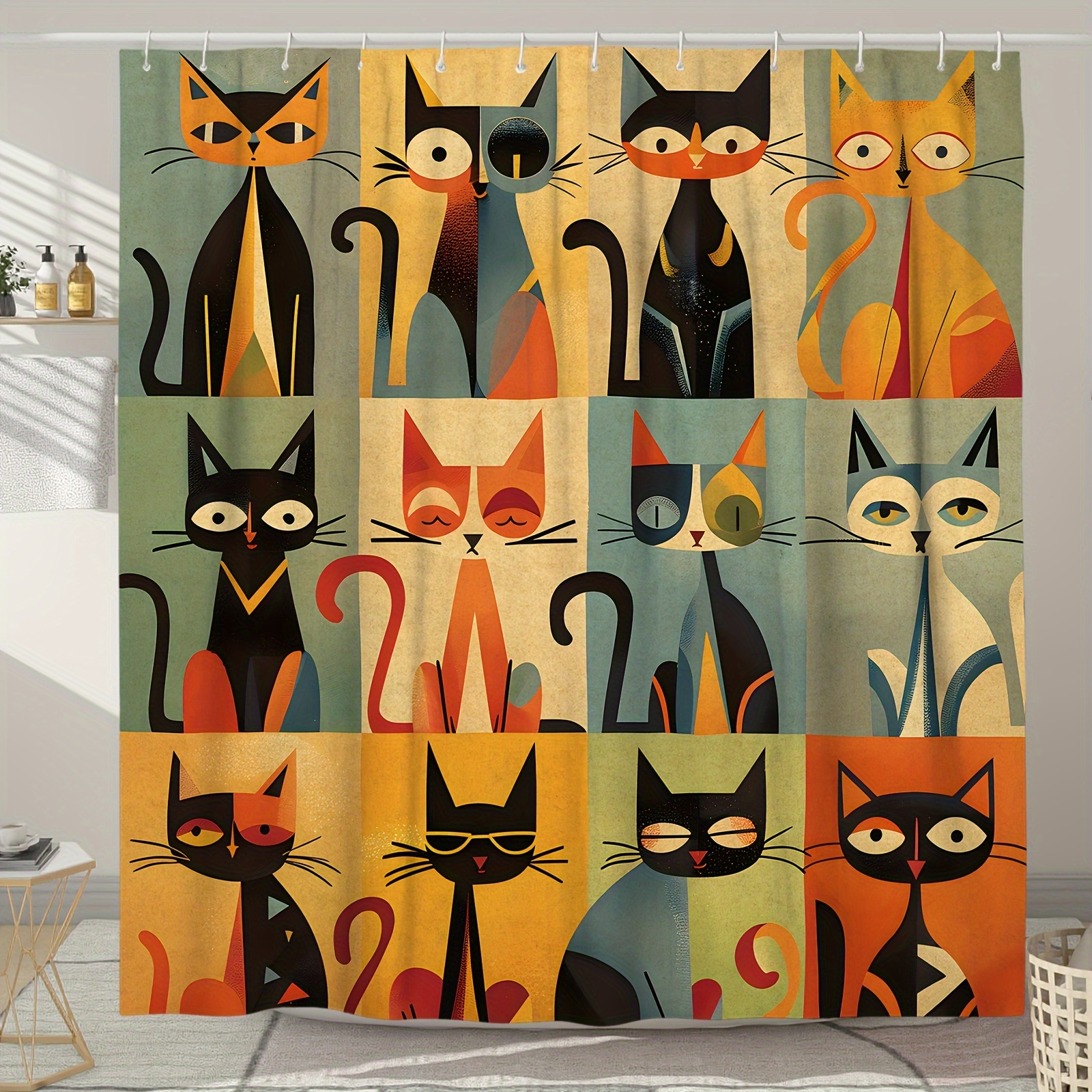 

1pc Cat Pattern Shower Curtain, Waterproof Shower Curtain With Hooks, Bathtub , Bathroom Decor, Bathroom Accessories