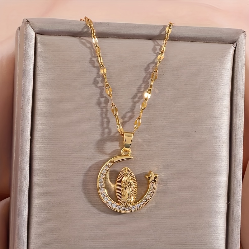 collar con colgante de luna y estrellas, collar de   de acero inoxidable de titanio con decoración, es un elegante y lindo accesorio de joyería, regalo para mujeres y niñas