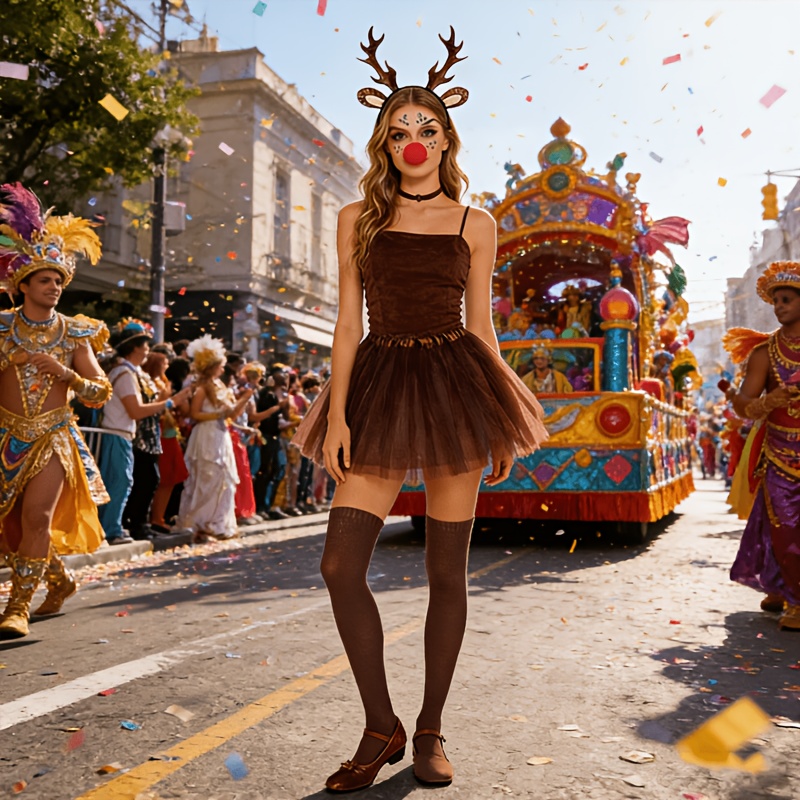 princess polly baby blue dress Christmas Deer Cosplay Dress Women Reindeer Party Costume Animal Funny Bar Brown  Dress Xmas Clothing