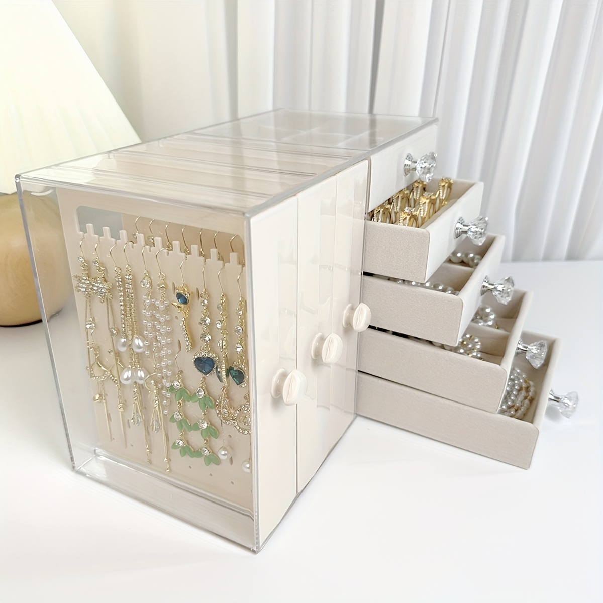 TEMU A Multifunctional Jewelry Box, A Transparent High-end Storage Case For Accessories, An Organizer For Earrings, Studs, And Necklaces, A Home Storage Box For Decorative Items, Jewelry Boxes