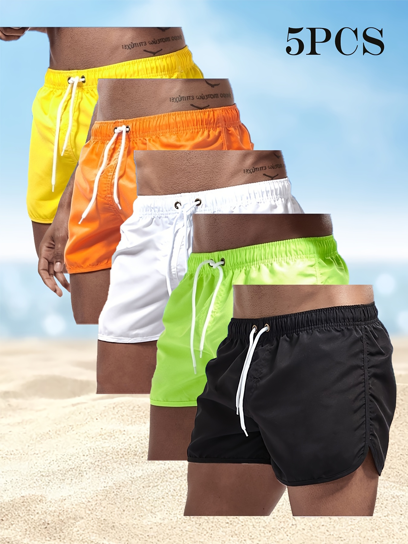 Men's Quick-Dry Board Shorts with Pockets & Drawstring