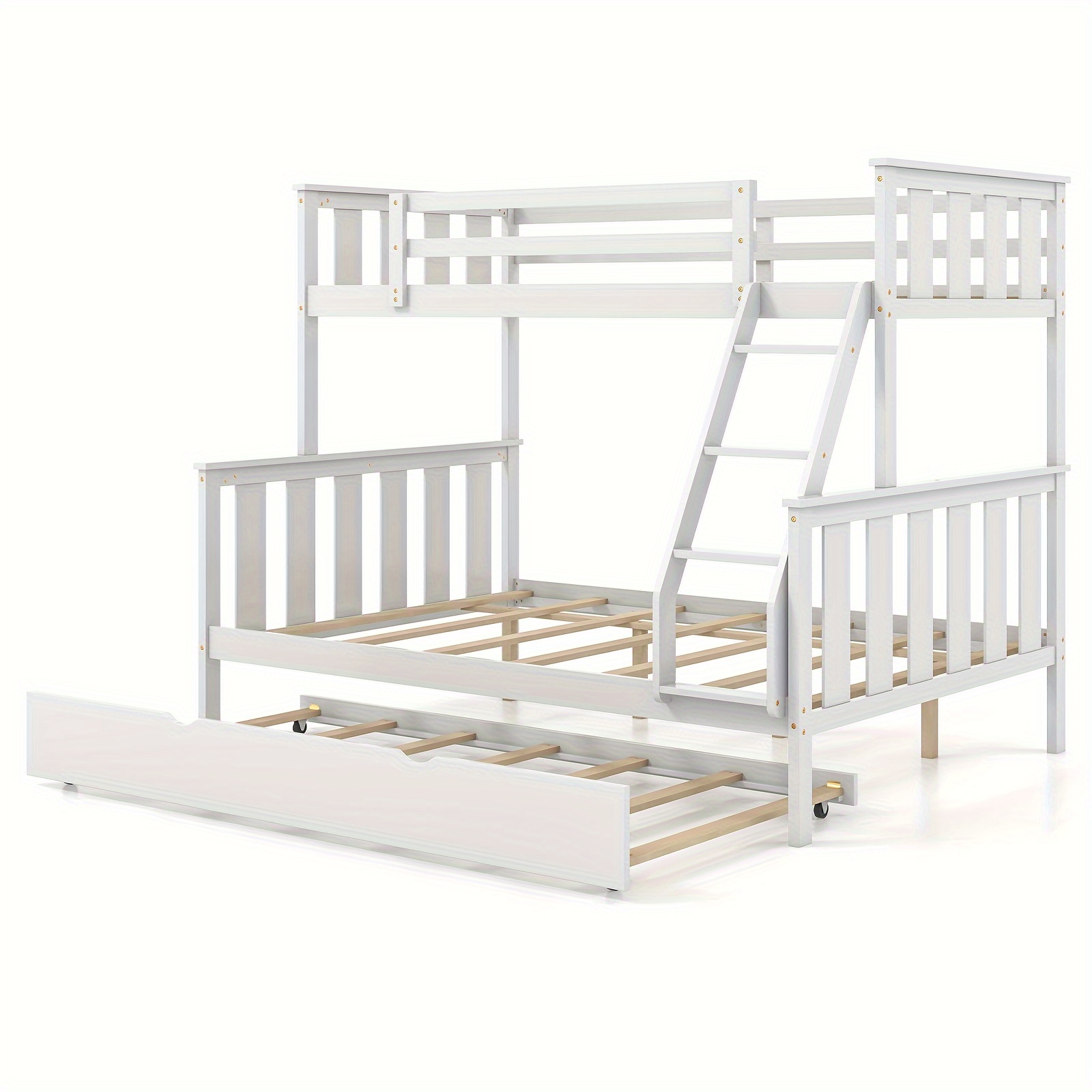 

1pc Twin Over Full Bunk Bed W/trundle Ladder Safety Guardrails 3-in-1 Beds White