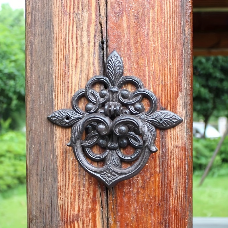 

Vintage Cast Iron Door Pull Handle - Decorative Floral Pattern Sturdy Gate Ring Knob For Country Villas And Courtyard Gates, Metal Garden Hardware