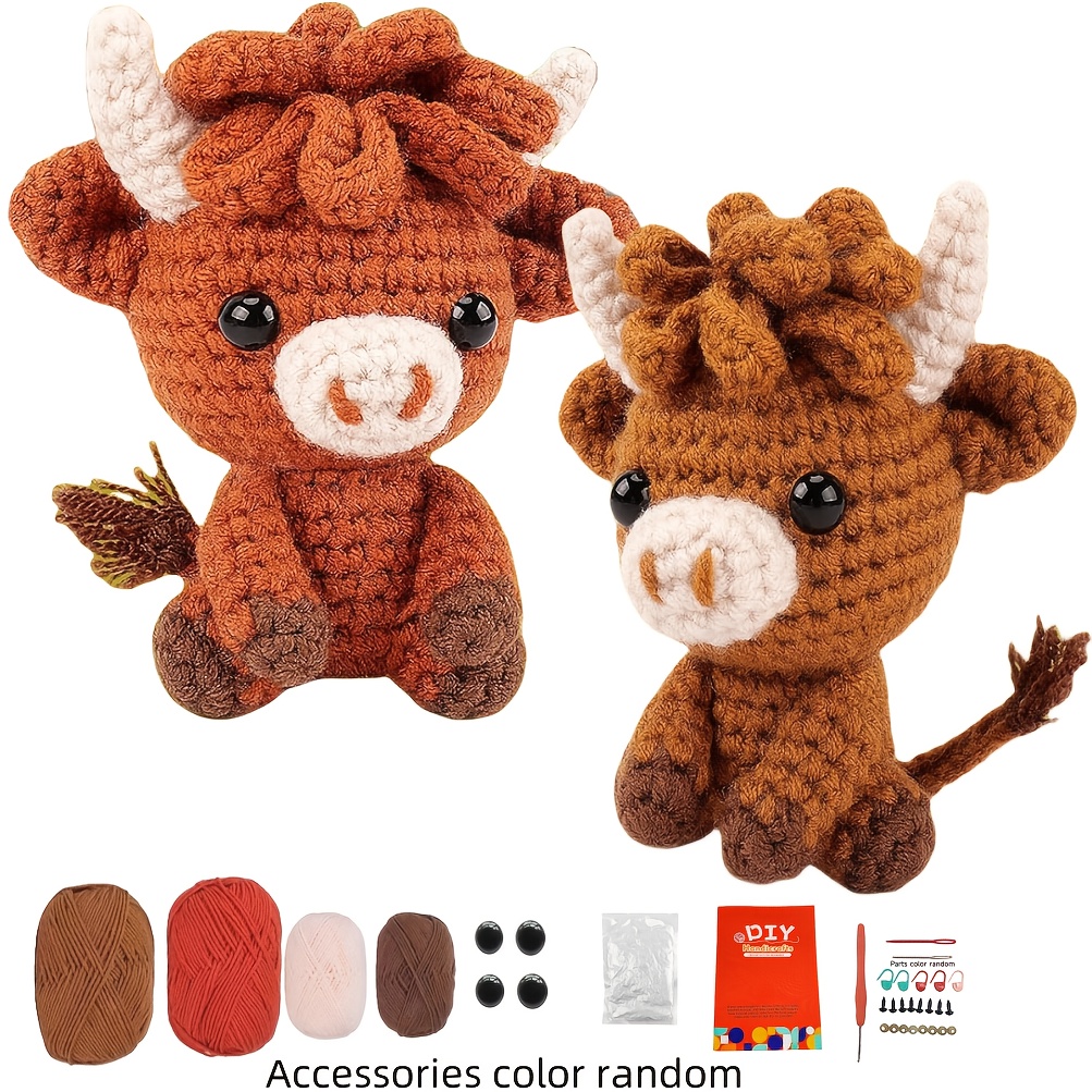 

2pcs Highland Cow Amigurumi Crochet Kit, , Patterns & Hooks Set, Crafting, Fabric Material, With Ideal For Experienced Crocheters, For Diy