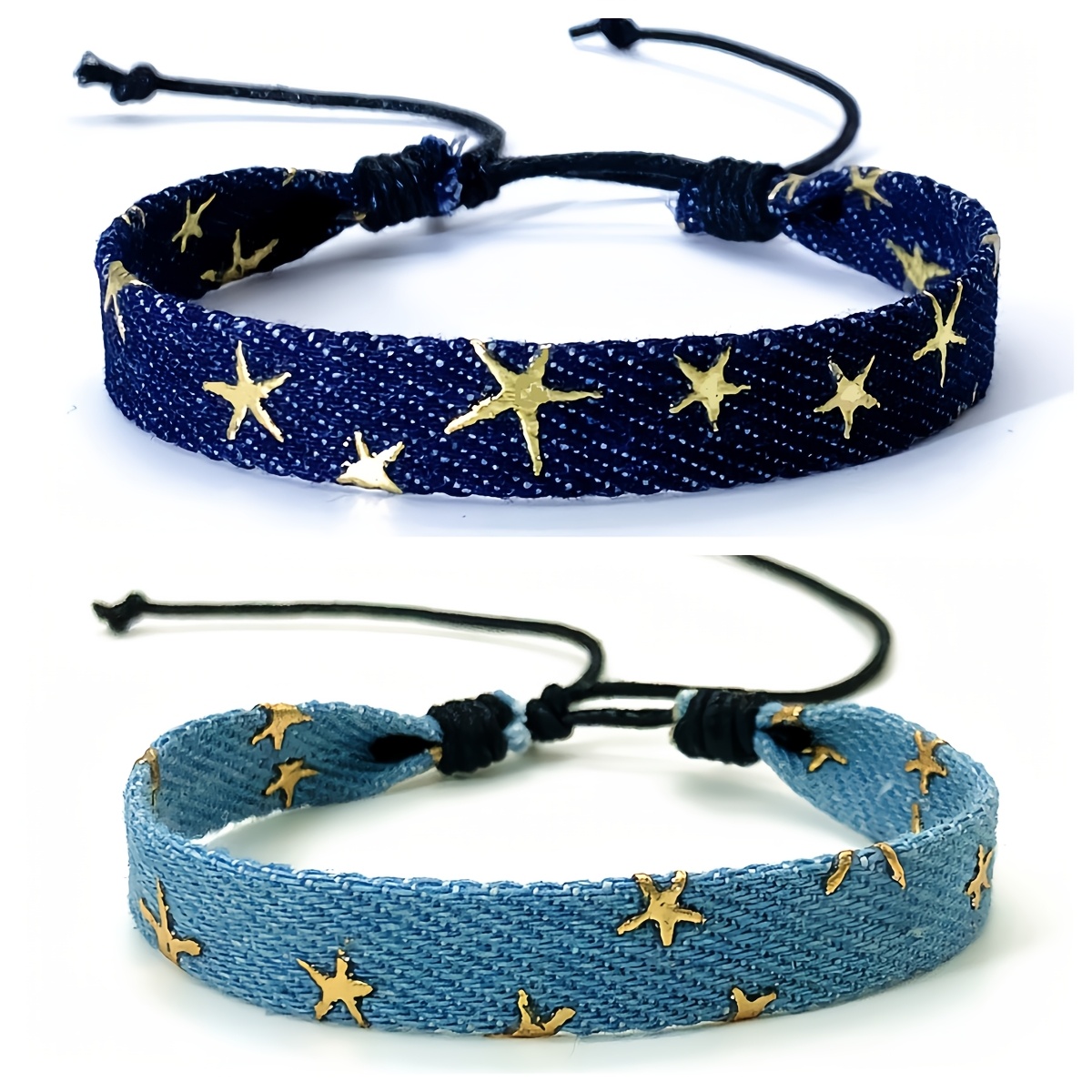 TEMU 2pcs Minimalist Literary Style Denim Woven Bangle Bangle Bracelet, Unisex, Handmade, Bohemian Style, Friendship Gift