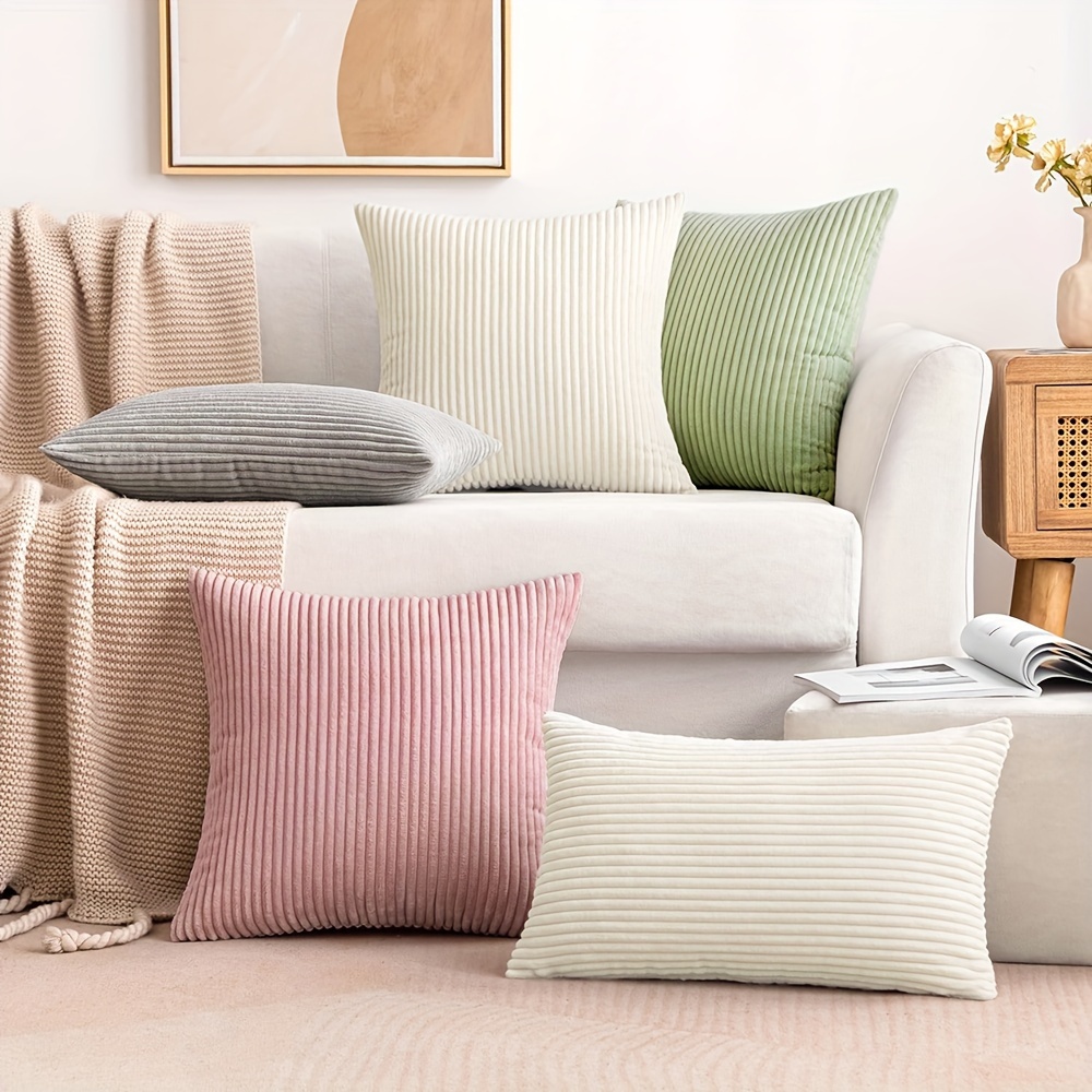 2 bucăți, Huse de pernă decorative cu dungi moi, Pătrate din catifea cordonată crem, 18in*18in, Decorațiuni moderne și confortabile pentru casă, Fără umplutură pentru pernă detalii 0
