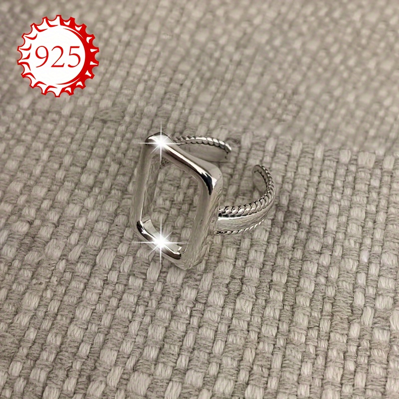 TEMU Ce bague ouverte en argent sterling 925 présente un design rectangulaire géométrique creux, parfait . C'est une bague hip-hop quadrilatérale de