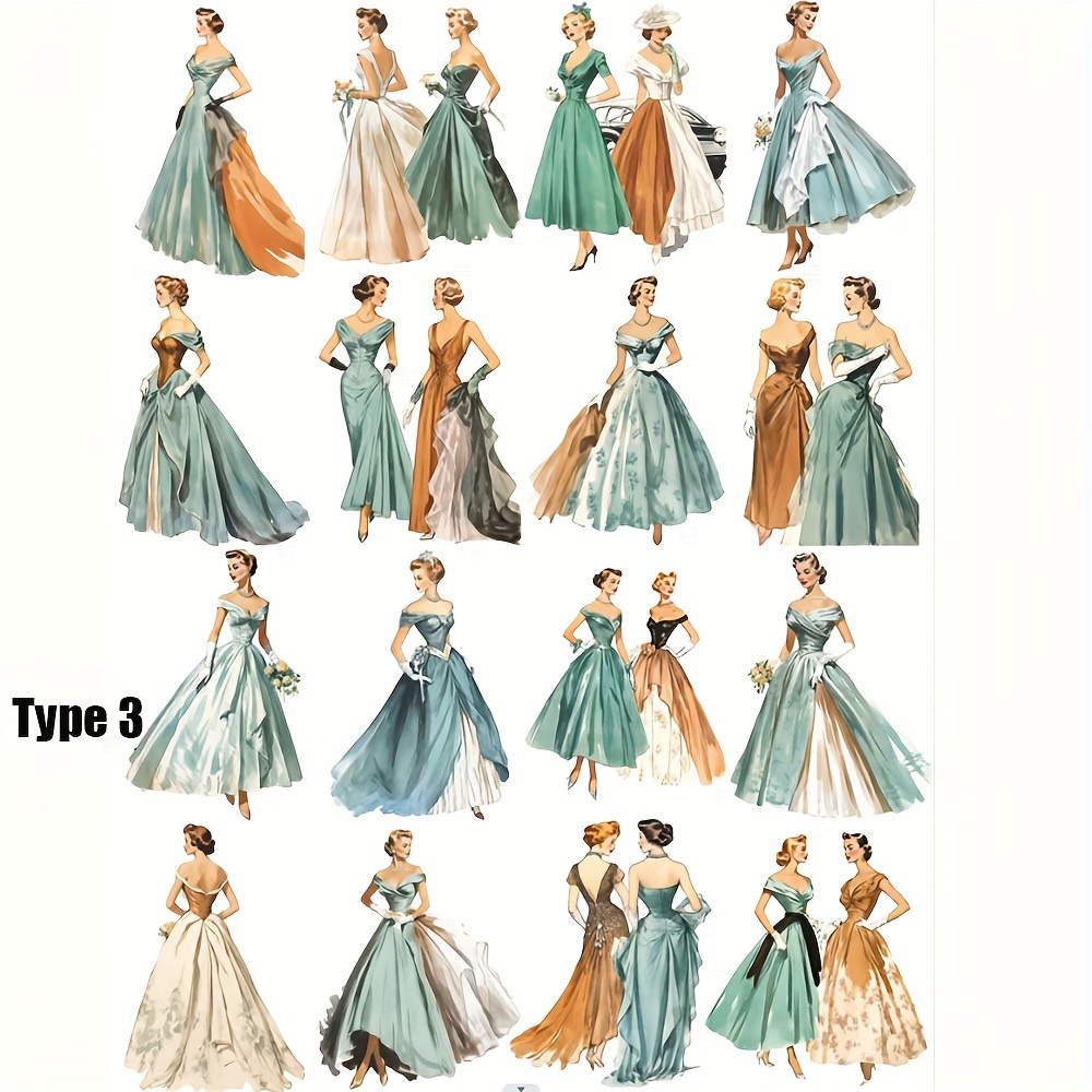 vintage fashion illustrations sticker set 12 15 16pcs - Temu