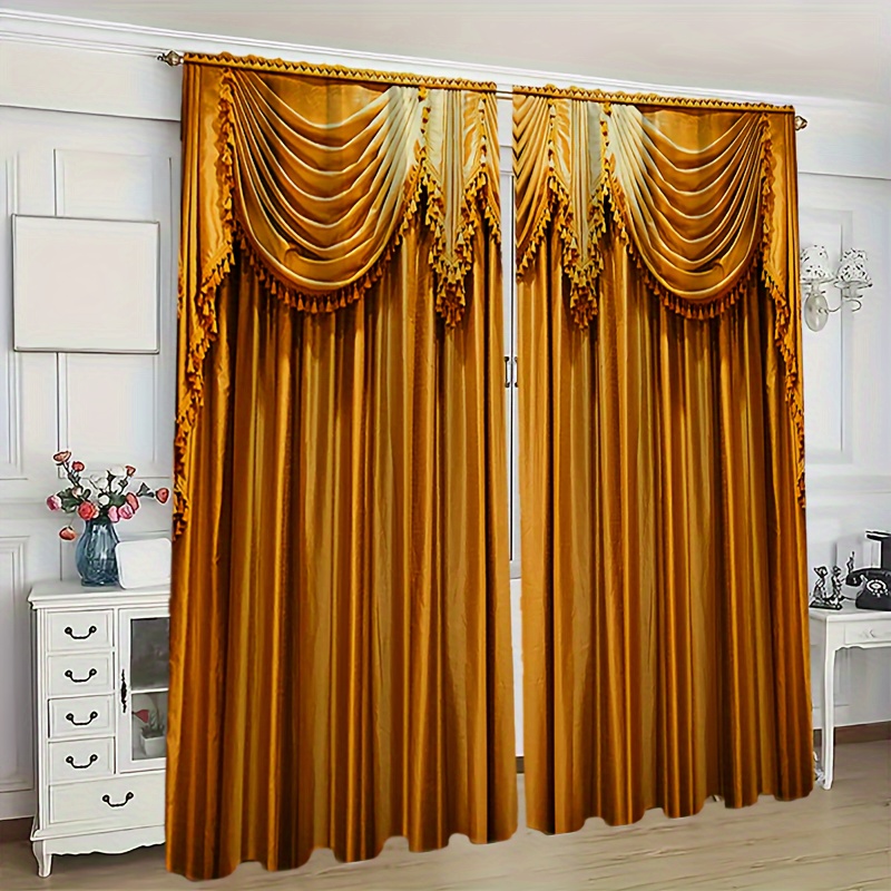 

2pcs Curtains, Pattern, Decorative Drapes For And - Polyester, , , , , Rod , 90-100g Weight