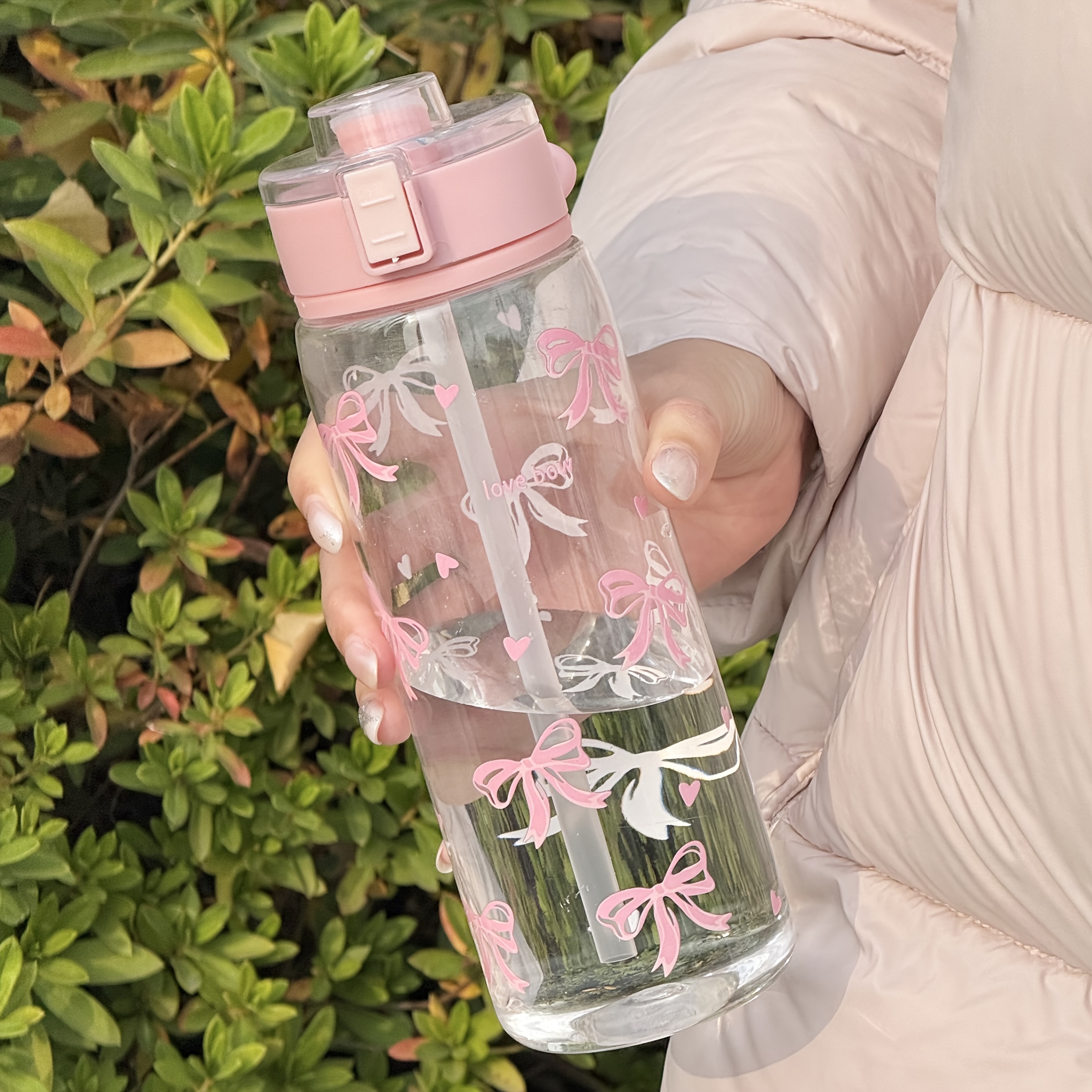 Image of 400/600/800ml Plastic Water Cup – Sweet Girly Pink Big Bow Print. Fits Cold Drinks, Works As Coffee Cup, Travel Cup & Cup. Perfect Gift For Family, & Sisters On Valentine's Day/christmas/back-to-