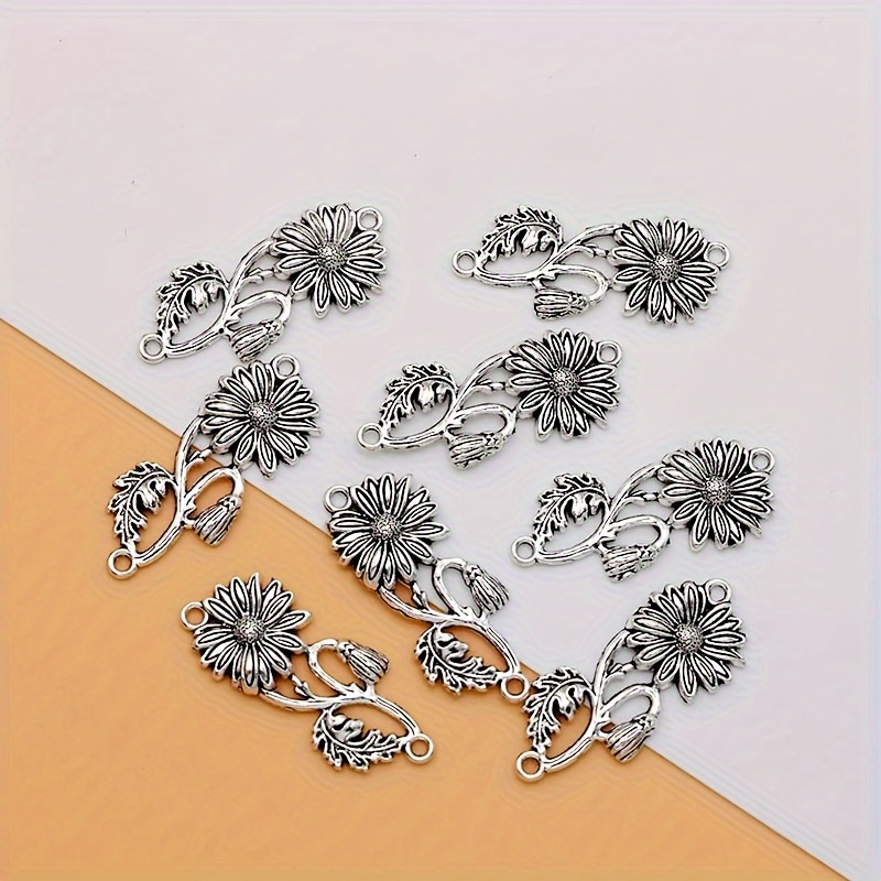 

8pcs Sunflower Charm Set, Antique Silvery Zinc Alloy Pendants For Diy Bracelets, Earrings & Necklaces