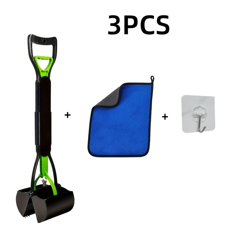 TEMU Ensemble de 3 pièces (Pelle à Crotte de Chien Pliable et Portable + Chiffon de Nettoyage + Crochet Transparent), Fournitures de Nettoyage,
